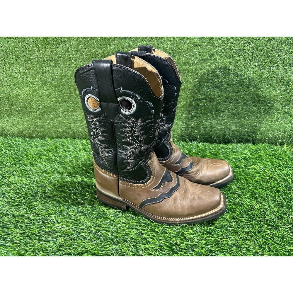 Potrero Men's Leather Cowboy Boots Brown Black Square Toe Western Mexico Size 8